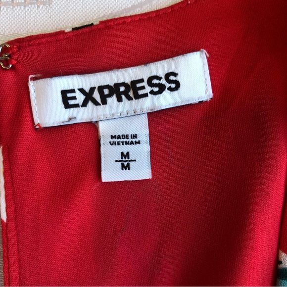 Express Women’s Size M Orange Floral Long Sleeves Knee Dress Deep V-Neck Flare - Picture 5 of 16